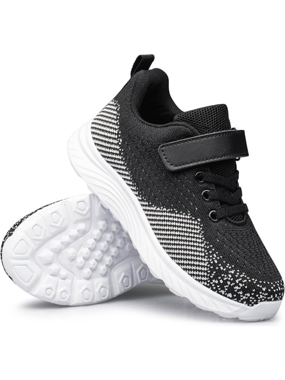 Kids Black White Mesh Shoes Toddler Boys Girls Running Sports Strap Sneakers